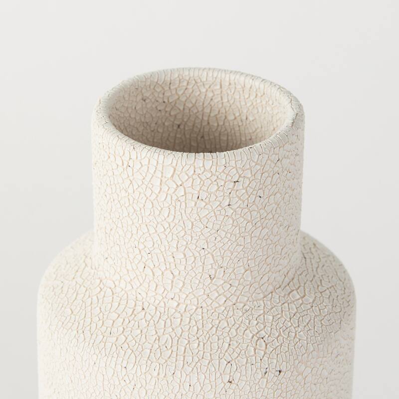 Salar Cream Gourd Style Crackled Ceramic Vase (11")