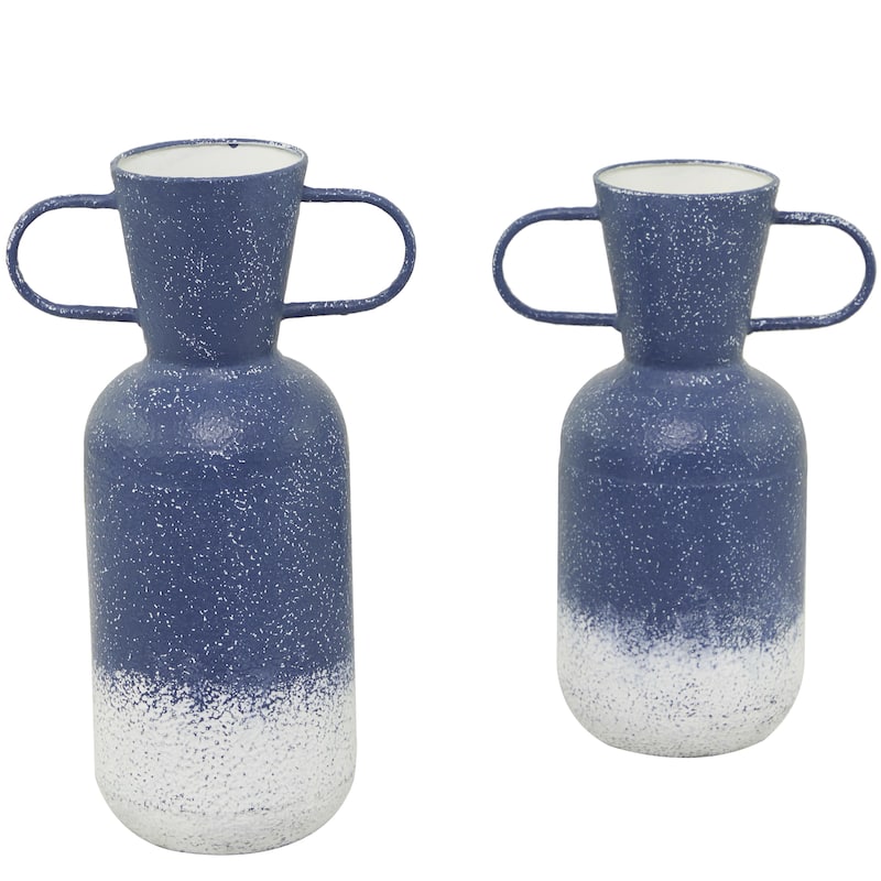 Metal Decorative Vase with Handles - Set of 2 Blue - Roche River Decor