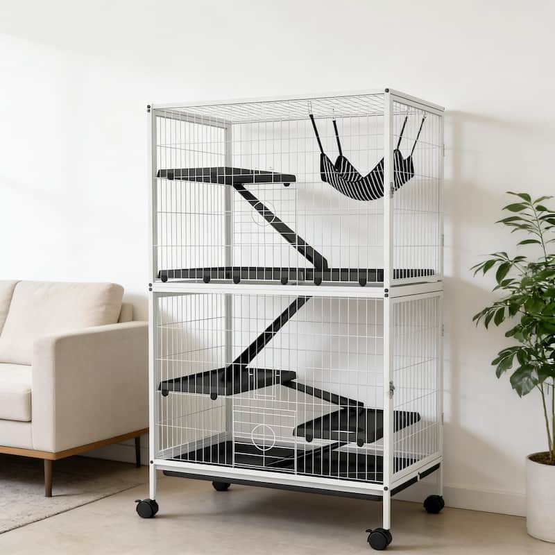 Pet House,Pet Habitat,Rolling Small Animal Cage is designed for convenient cleaning - White - White