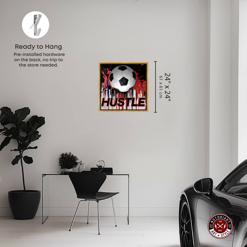 Notoriart Soccer Red Splash Framed Soccer 1 Piece Canvas Wall Art