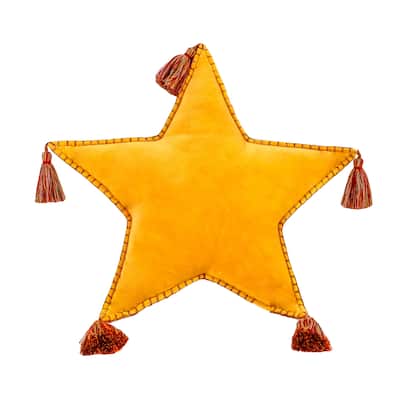 HGTV Home Collection Star Shaped Pillow With Tassels, Yellow, 16in