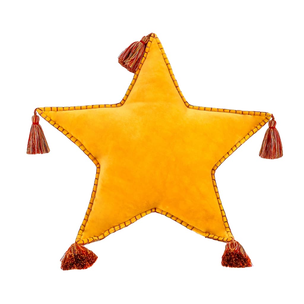 HGTV Home Collection Star Shaped Pillow With Tassels, Yellow, 16in