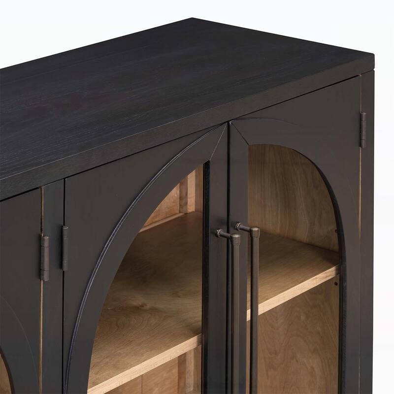 4-Door Large Storage Sideboard Buffet Cabinet with Glass Doors and Arched Design