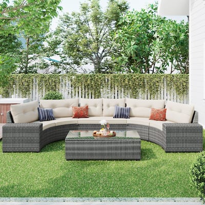 GO 8-pieces Outdoor Wicker Round Sofa Set