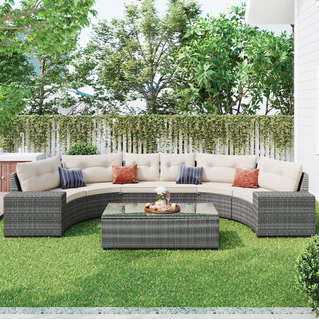GO 8-pieces Outdoor Wicker Round Sofa Set