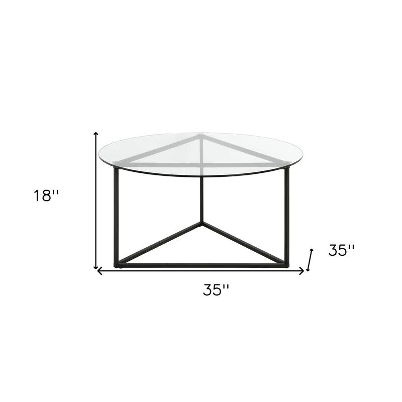 35 Inch Glass Round Coffee Table with Steel Base for Living Room Decor - 35” x 35” x 18”