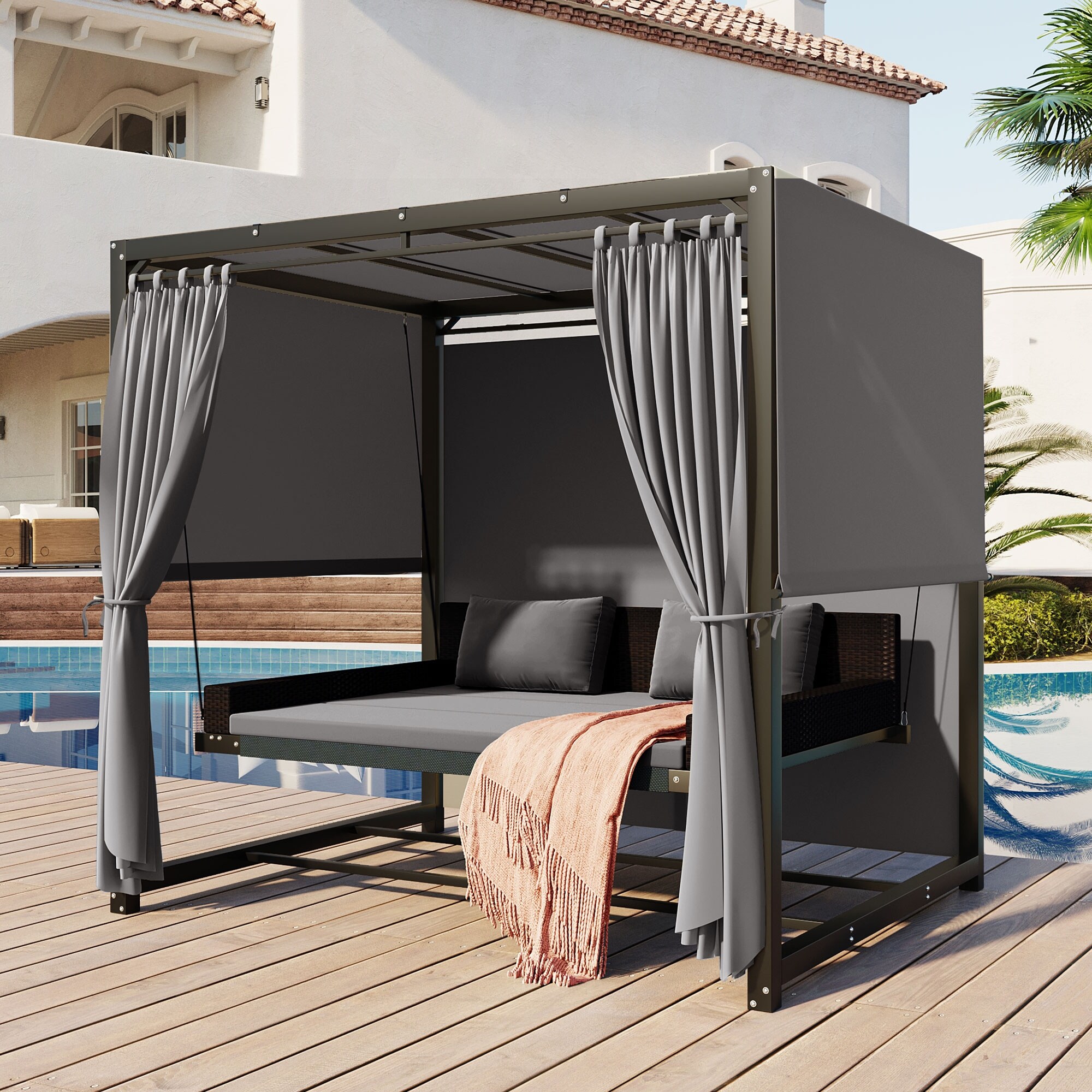 All Weather Swing Bed with Adjustable Curtains Canopy Bed Bath Beyond 40288133