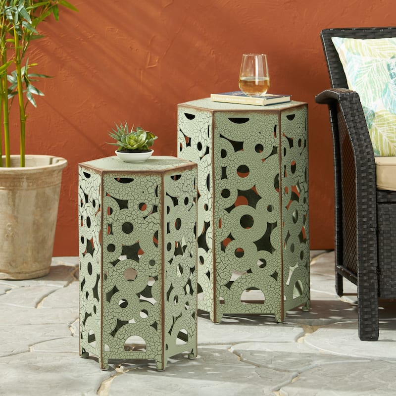 Parrish Iron Accent Tables (Set of 2) by Christopher Knight Home - Antique Green