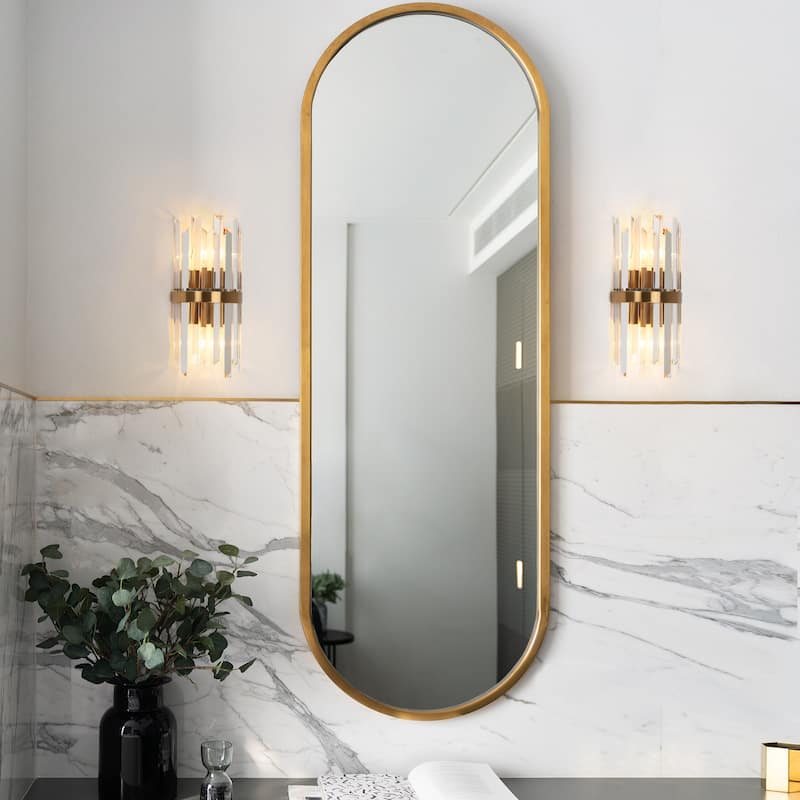 Modern 2-Light Glam Crystal Bathroom Vanity Lights Gold Wall Sconce - W6" x H12"