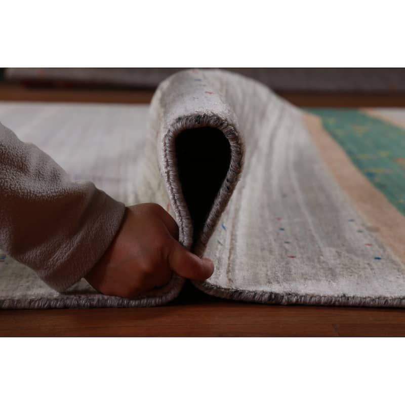 Hand Knotted Oriental 100% Wool Carpet Tribal Stripe Greys & Charcoal Gabbeh Area Rug - 12' 6'' X 9' 2''