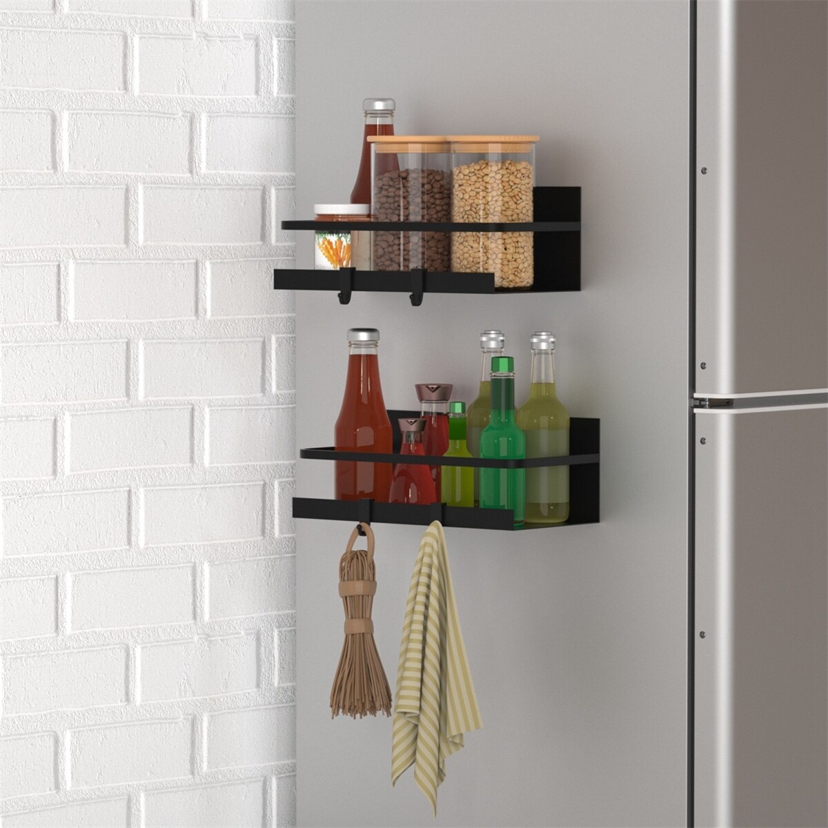 2 Packs Magnetic Spice Holder Rack with 4 Removable Hooks
