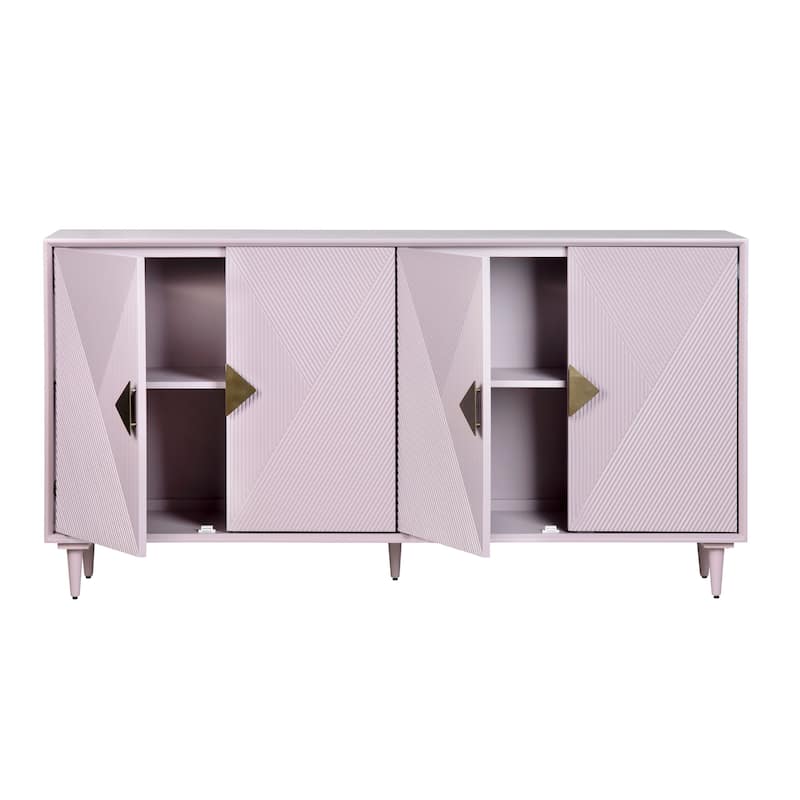 Four Door Wooden Sideboard with Gold Accents, Lilac Purple - 72"