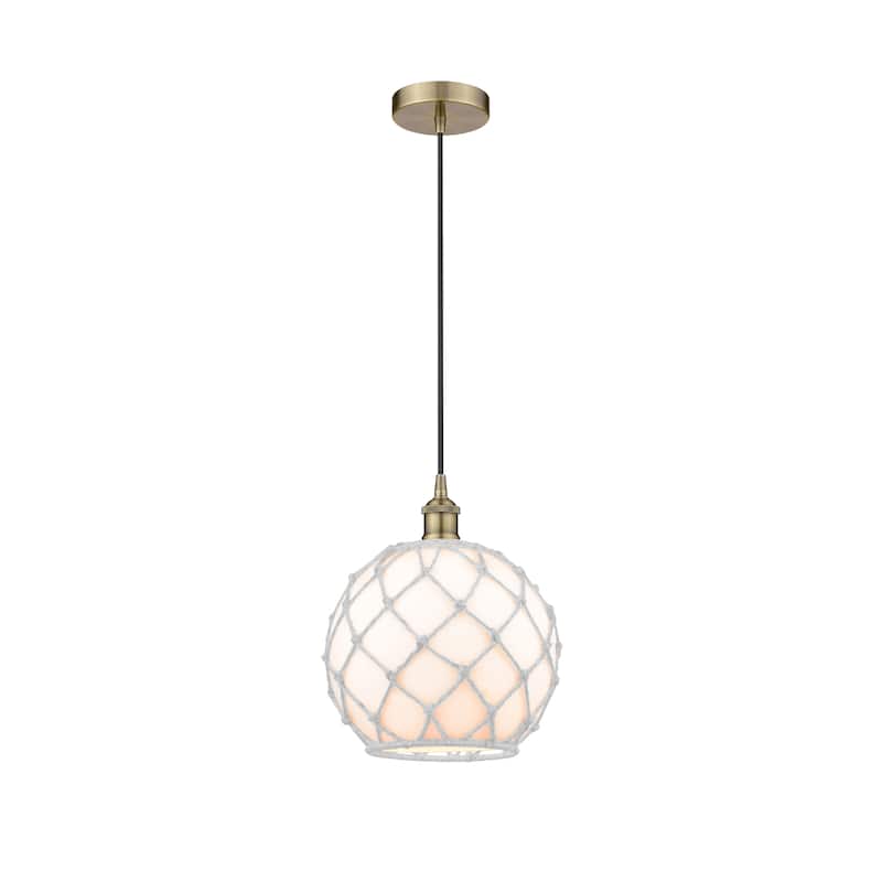 Innovations Lighting Edison - 1 Light 10" Cord Hung Mini Pendant - Antique Brass/White