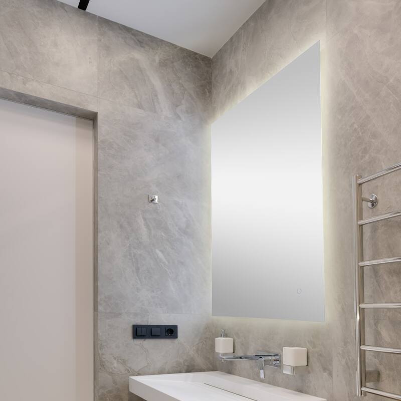 Soraya Rectangular Frameless Anti-Fog Aluminum Back-lit Tri-color LED Bathroom Vanity Mirror with Smart Touch Control