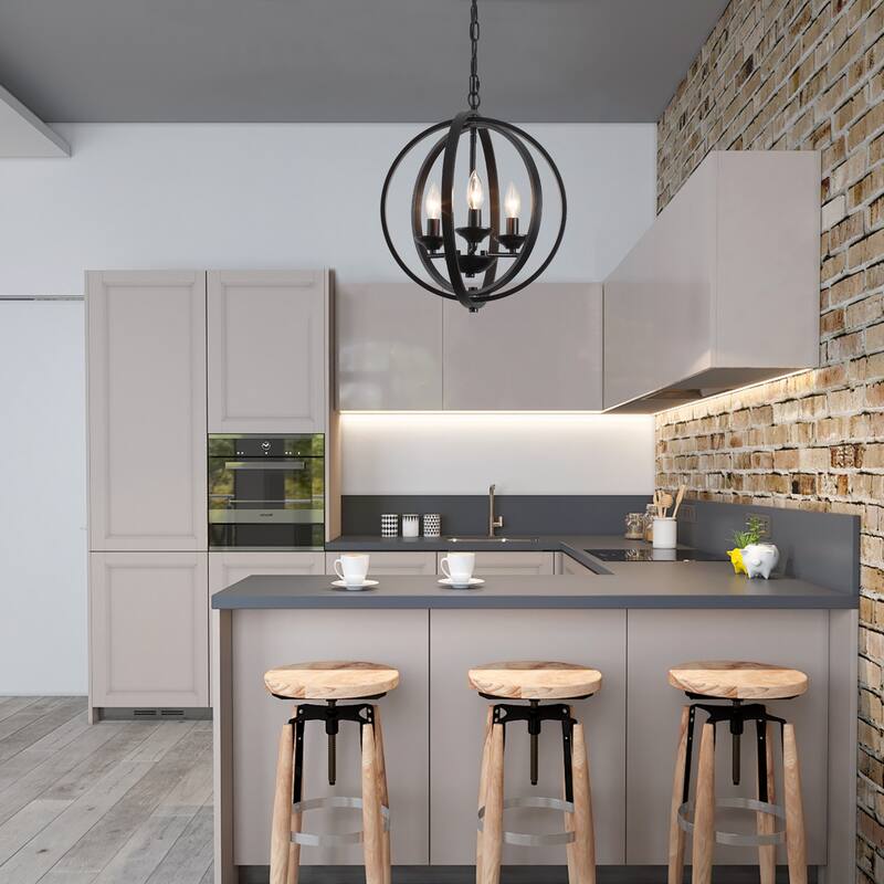 3 - Light Industrial Metal Orb Hanging Chandelier with Adjustable Chain