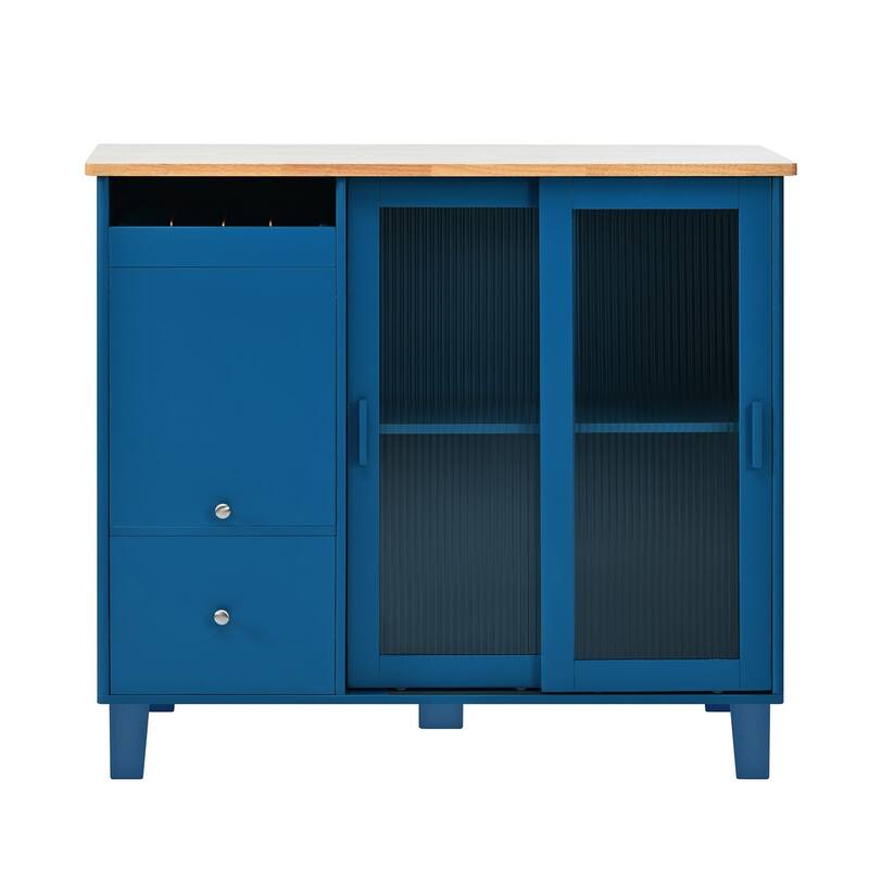 Rubberwood Kitchen Cart with Drop Leaf, Internal Storage Rack, Flip Cabinet Door, and 2 Drawers