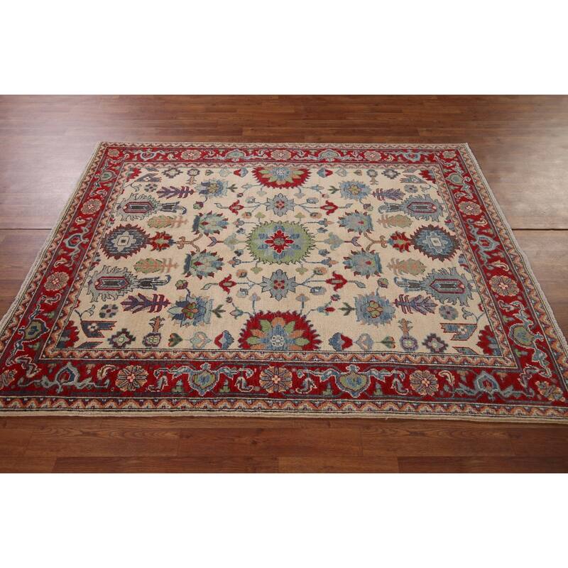 Geometric Kazak Area Rug Hand-Knotted Traditional Wool Carpet - 4'11" x 6'8"