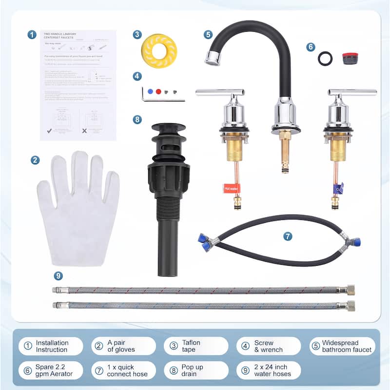 WOWOW 8 in. Widespread Double-Handle Bathroom Faucet with Drain Kit