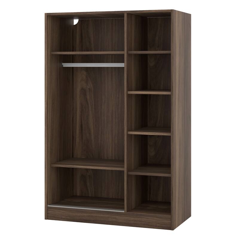 Tall Shutter Armoire Cabinet for Bedroom, Sliding Barn Door Wardrobe with Storage Shelves and Hanging Clothes Rod