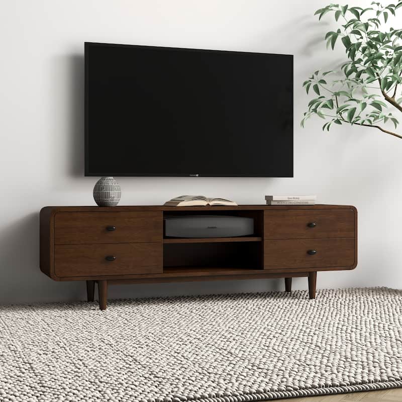 Seamore Mid Century Modern High Profile Solid Wood Universal TV Media Stand, Entertainment Unit up to 60 inch Wide
