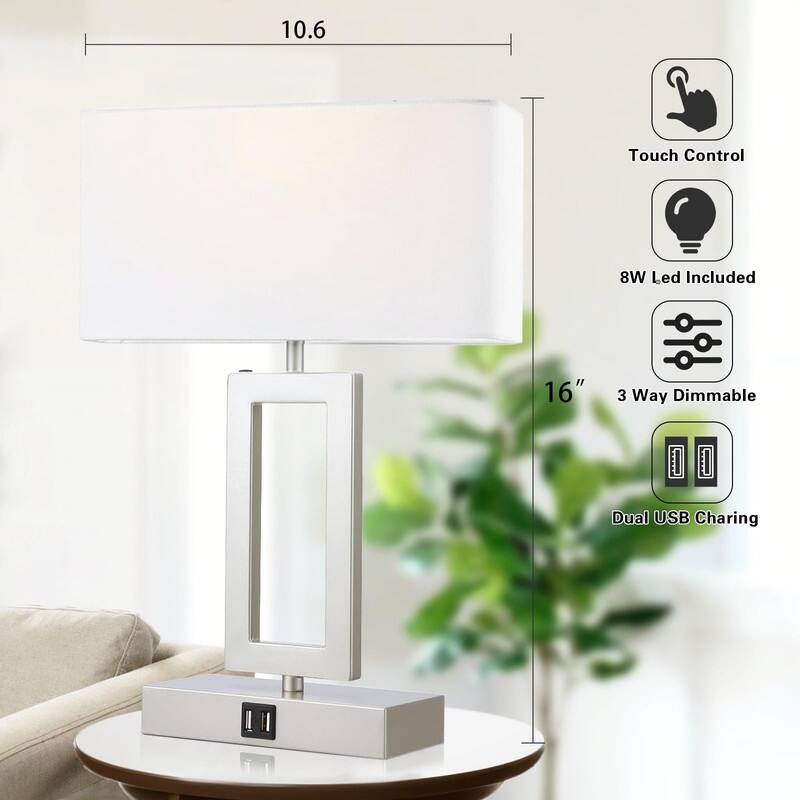 Table Lamps Set of 2 with Dual USB Ports,3-Way Dimmable Touch - 6.5"D x 10.6"W x 17"H