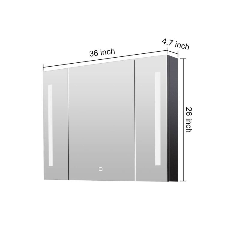 Alvana LED Black Wall mount Medicine Cabinet with Mirror Anti-fog function with 3 colors light