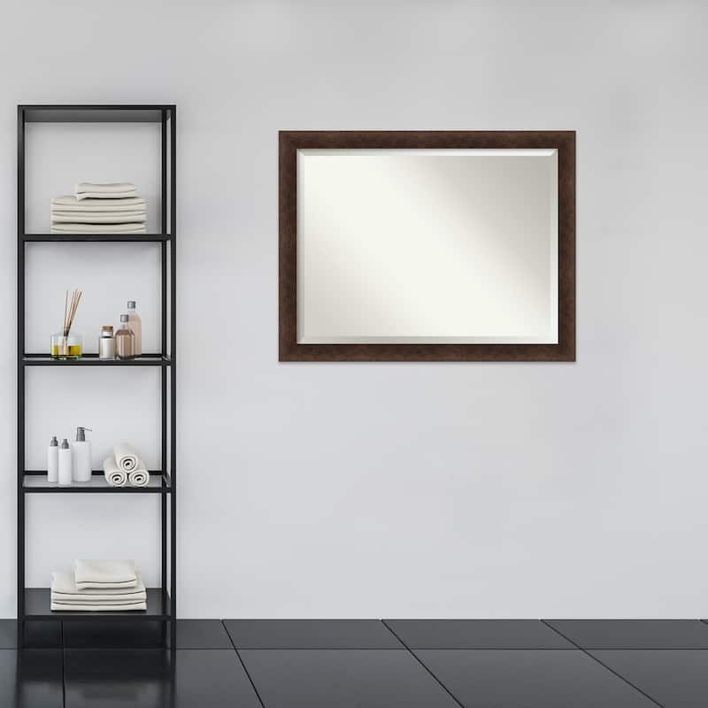 Warm Walnut Beveled Wood Framed Bathroom Vanity Wall Mirror - Warm Walnut