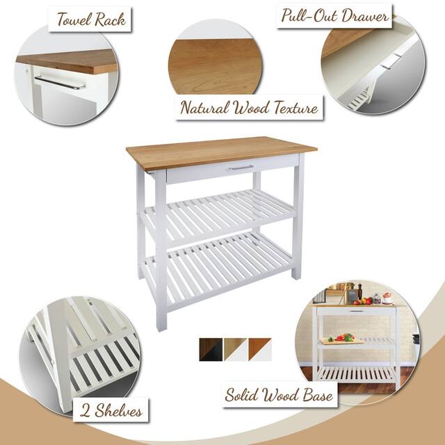 2-shelf Natural Solid Wood Top Kitchen Island