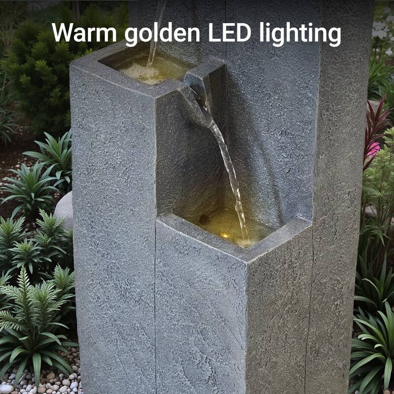 4-Tier Geometric Outdoor Fountain with LED Lights