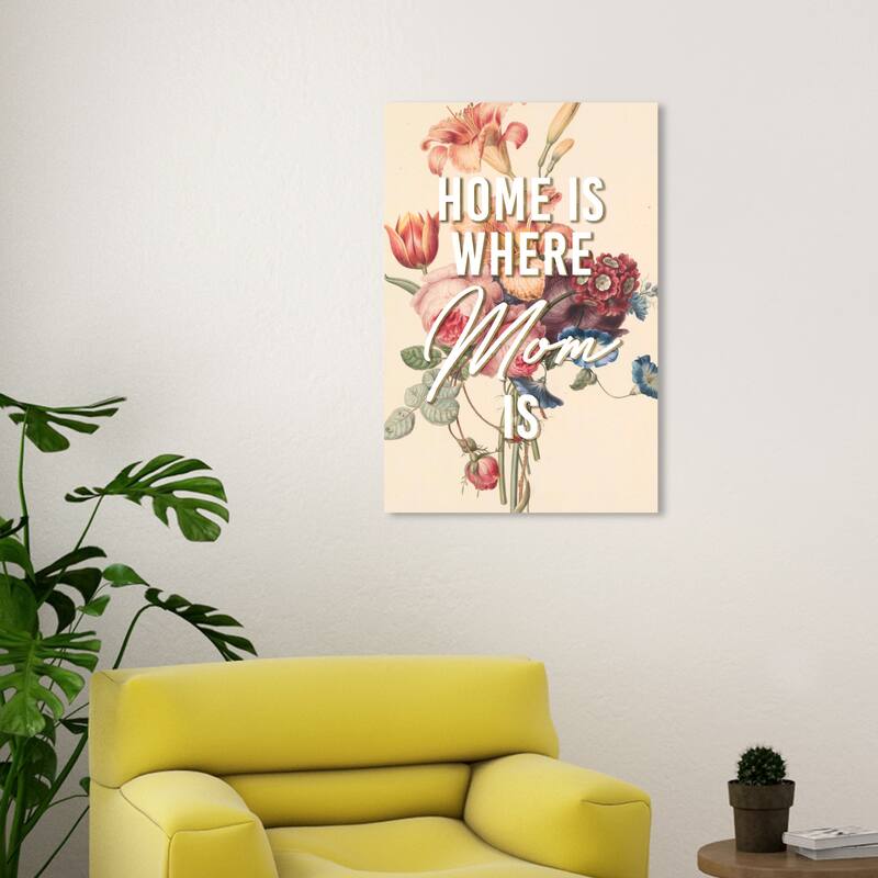 Wynwood Studio Prints Typography and Quotes Where Mom Is White and Cream White Traditional Wall Art Canvas Print - 30 x 20