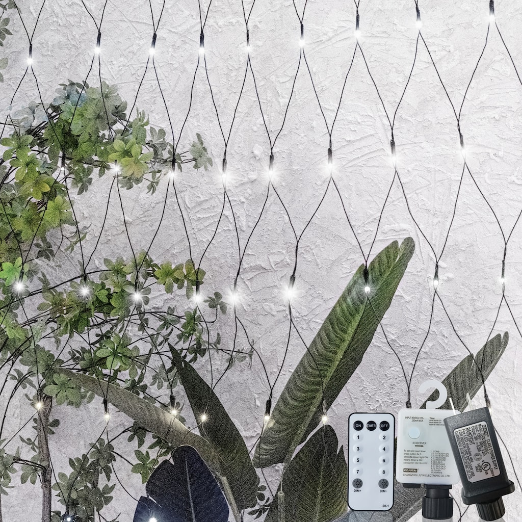 Christmas Mesh Net Lights 360 LEDs White 8 Lighting Modes Remote Timer for Indoor Outdoor Use - 117.6” x 78”