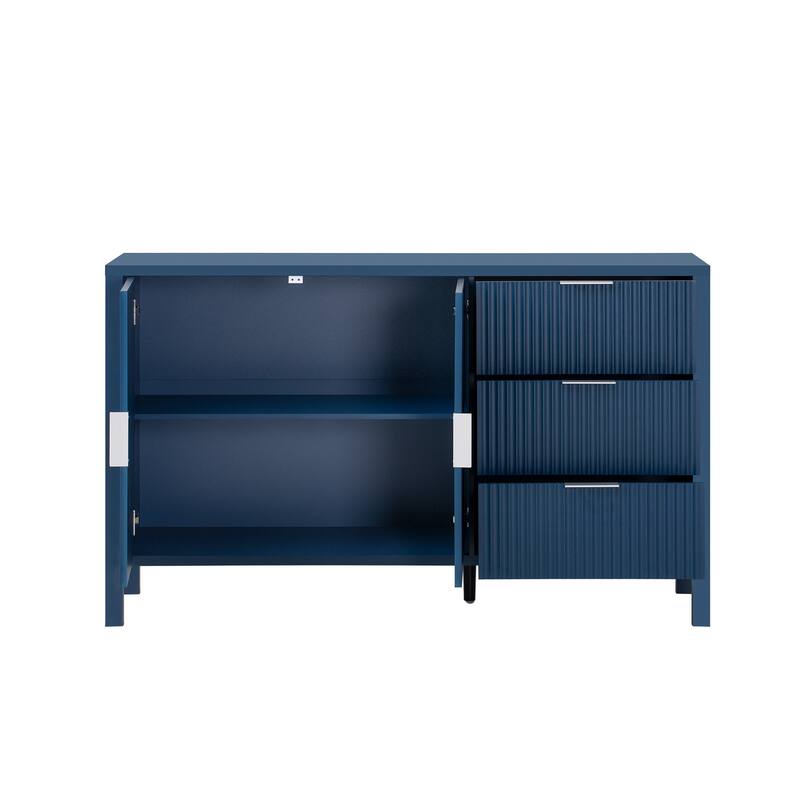Modern Wave-Pattern Sideboard Storage Cabinet with 3 Drawers and Hooks