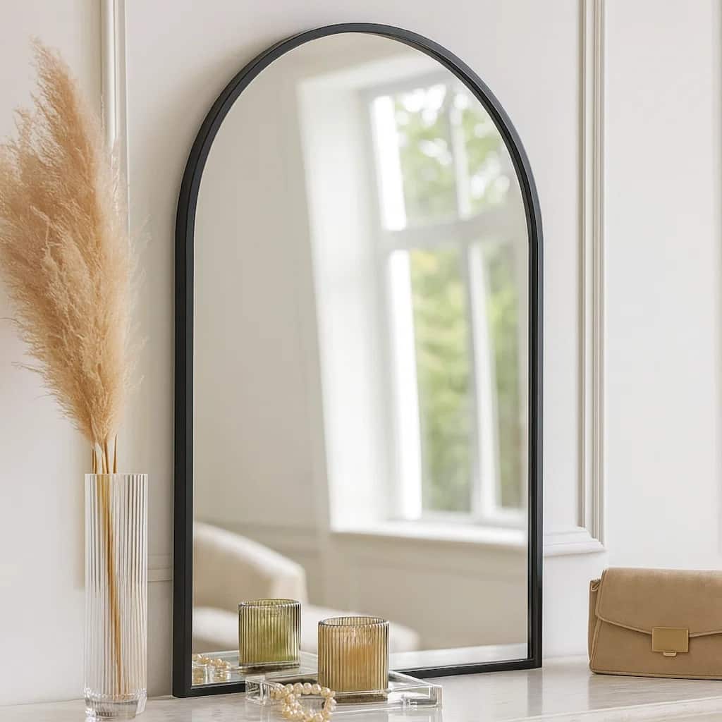 Cod 36 Inch Wall Mounted Mirror, Wide Arched Design Black Metal Frame