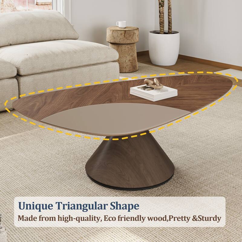 47" Mid Century Modern Coffee Table,Triangular solid wood coffee table with steel base,Brown