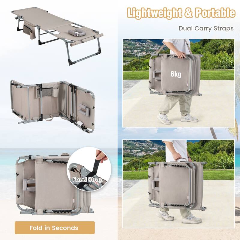 Costway Outdoor Folding Chaise 5-Position Lounge Chair with Face Hole - See Details