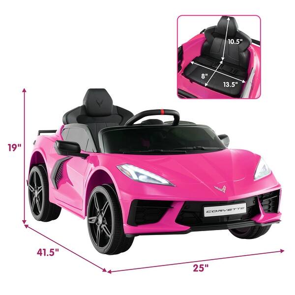 dimension image slide 4 of 6, 12V Chevrolet Corvette C8 Electric Kids Ride On Car with Remote Control Ages 3 and Up - 41.5" L x 25" W x 19" H