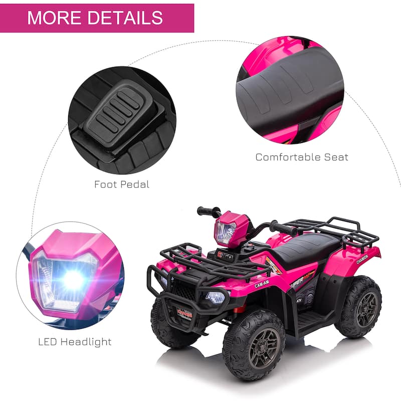 12V Dual Motor Kids Four-Wheeler, Pink Motorcycle Toy with Wear-Resistant Tires, Ride on Off-Road with Headlight
