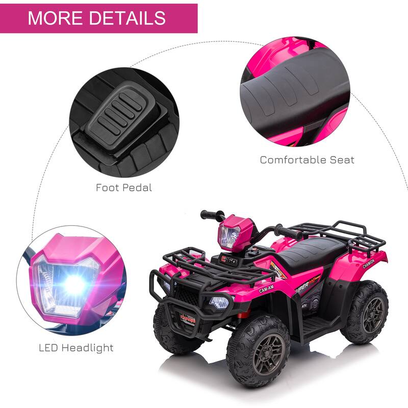 12V Kids ATV Battery-Powered Ride-On with AUX Port & USB - Tough 4 Wheeler with LED Lights for Ages 37-72 Months