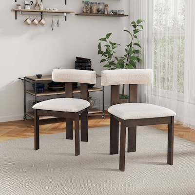 Wooden Dining Chairs Set of 2, Boucle Upholstered Kitchen Side Chairs, Open Back Kitchen Chairs with Rubber Wood Frame