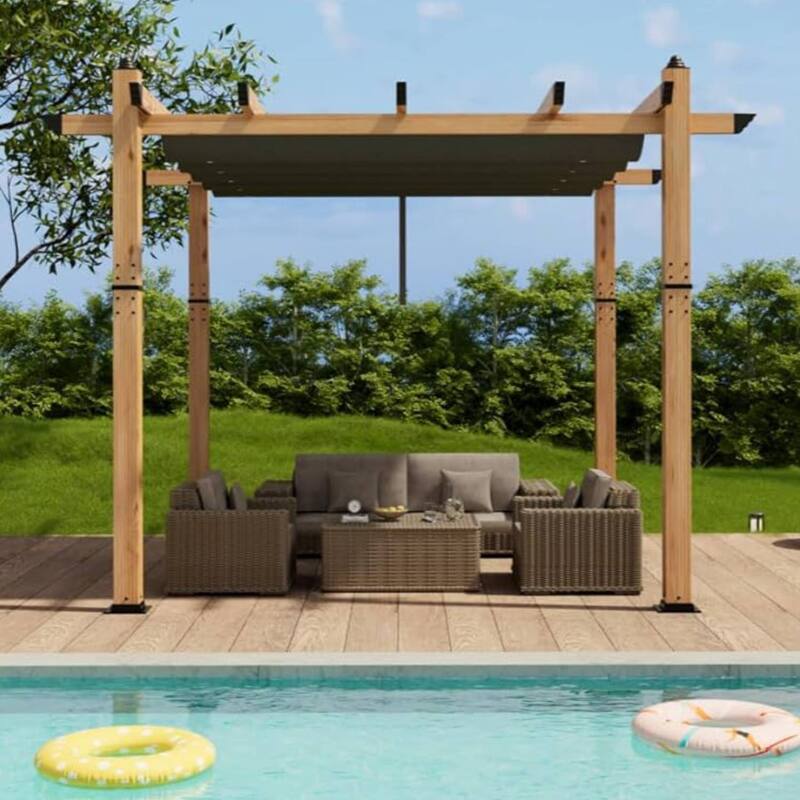 10x10 Ft Patio Outdoor Faux Wood Pergola and Gazebos for Backyard Garden Porch