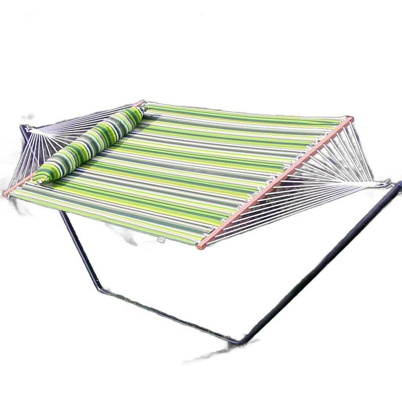 HomeRoots Green And Yellow Striped Double Hammock - 125.50 in. x 1.00 in. x 55.00 in.