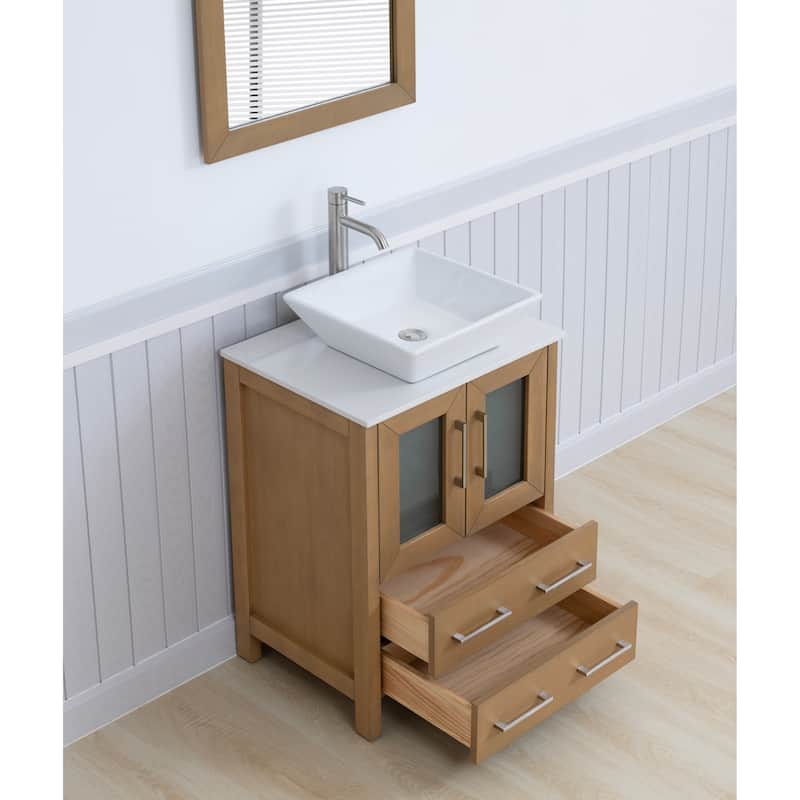 Vanity Art 24-inch Single Sink Bathroom Vanity Set With Engineered Marble Top and Free Mirror