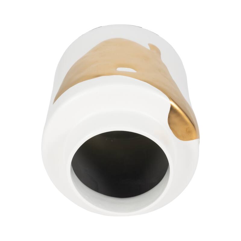 Sagebrook Home Procida White Porcelain Vase with Gold Abstract, Pretty Piece of Decor