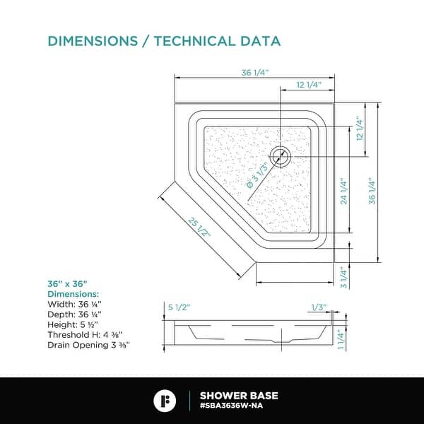 dimension image slide 0 of 3, Fine Fixtures Neo Angle Corner Shower Base Shower Pan Floor in White