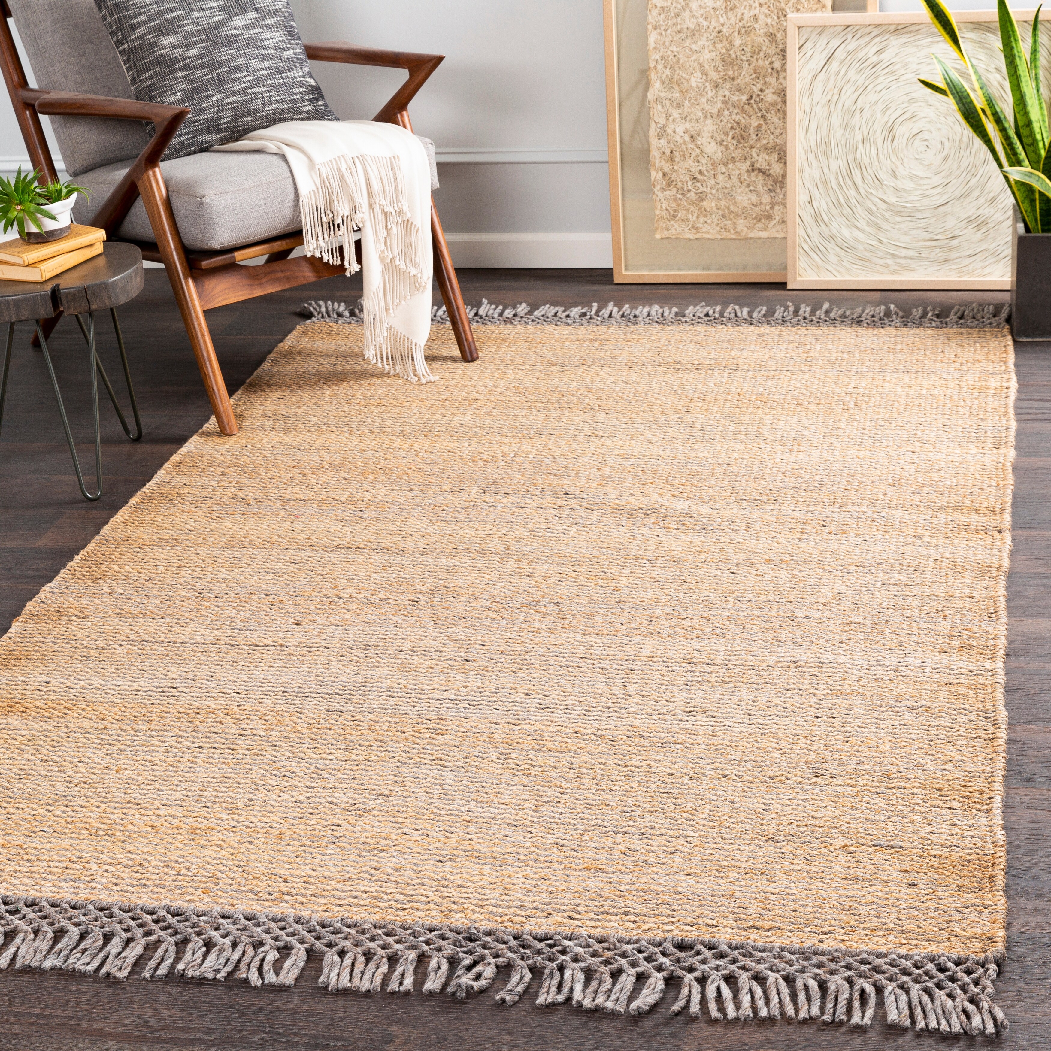 Grey Natural High Quality Self Patterned Striped Modern Handmade 100% Wool Rugs 