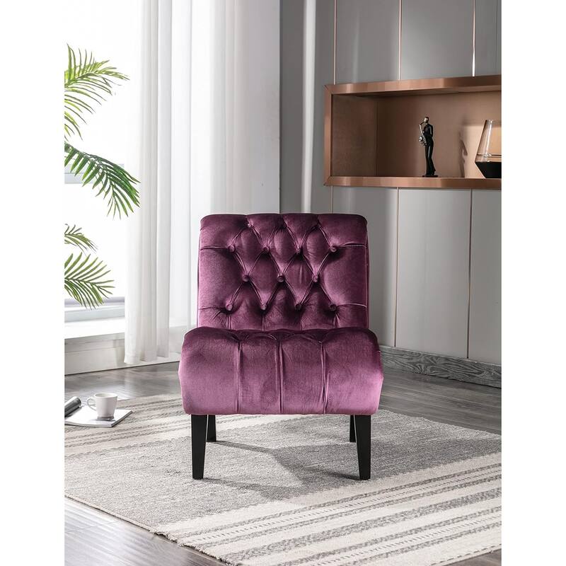 Roomfitters Velvet Armless Accent Chair, Upholstered Button Leisure Chair with Wood Legs for Living Room