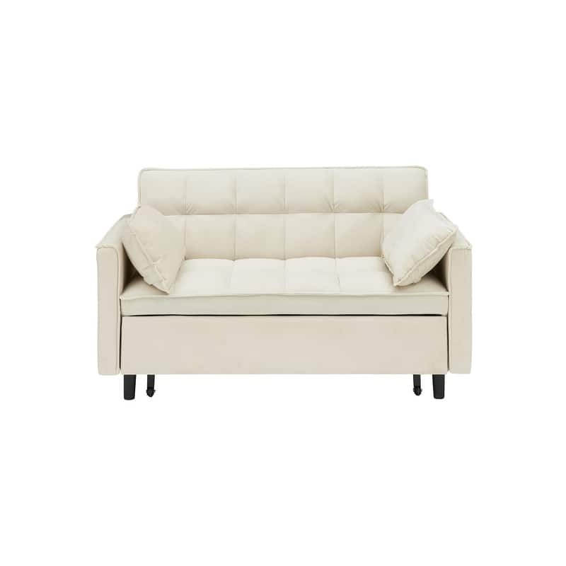 55" Velvet Double Upholstered Sofa Bed - Beige