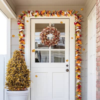 Glitzhome Fall Thanksgiving Multi Color Felt Garland Fabric Plaid Wreath