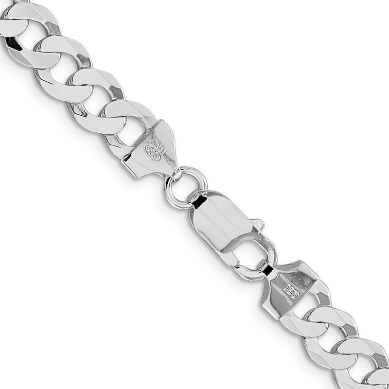 Curata 925 Sterling Silver Rhodium Plated 8mm Flat Curb Chain Necklace