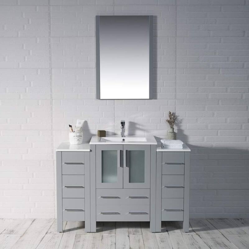 Blossom 48" Solid Wood Bathroom Vanity w/ Ceramic Sink & Side Cabinet